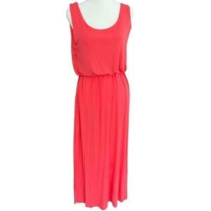 Jenny Boston Boutique sleeveless coral orange elastic waist maxi dress
